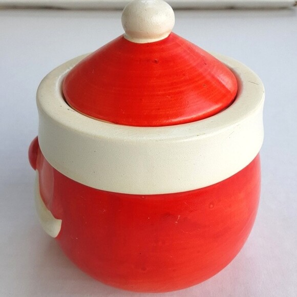 Vintage MCM Christmas Pottery Santa Holiday Candle Trinket Jar made in Japan - Picture 2 of 8